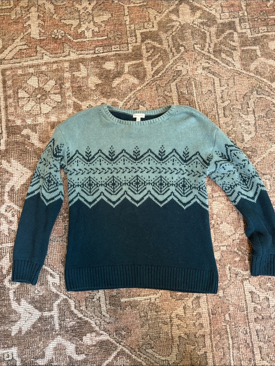 Garnet Hill Sweaters - Garnet Hill Teal and Navy Fair Isle Crewneck Sweater Jacquard
